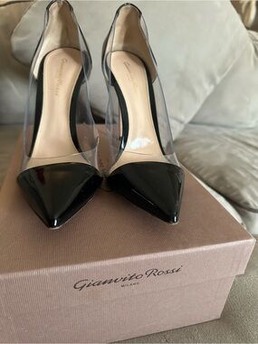 Gianvito Rossi “Plexi” Black Patent Pointed PVC Pump